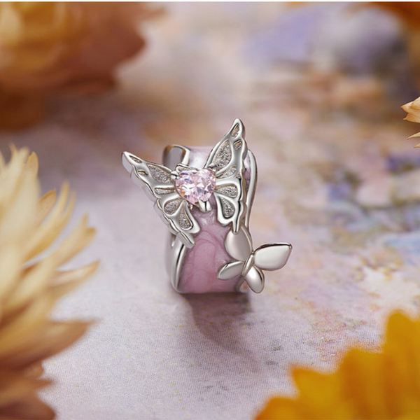Veile Studios Silver Charm Pink Butterfly Diy Silicone Positioning Bracelet With Beads Bracelets