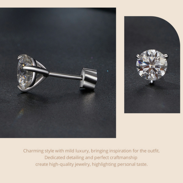 Veile Studios Silver Charm Simple Elegant Sparkling Moissanite Three Claw Design Earrings