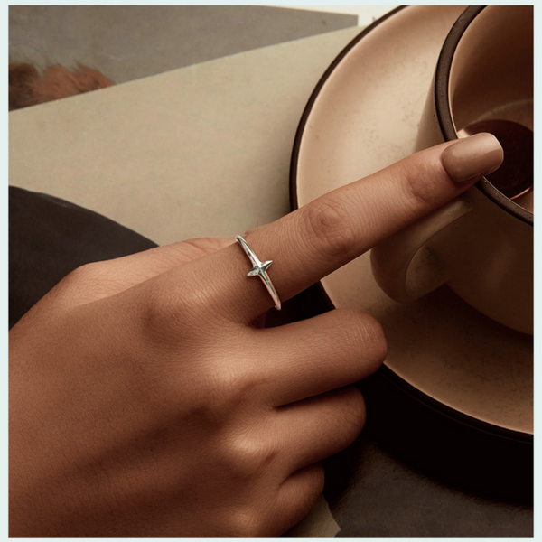 Veile Studios Minimalist Plain Silver Cross Opening Ring Versatile S925 Pure Rings