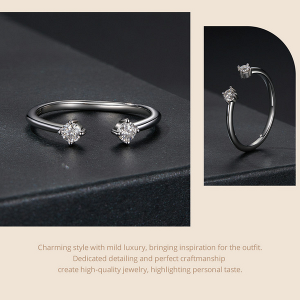 Veile Studios Silver Charm Moissanite Open Ring Fashionable Versatile Stackable S925 Rings
