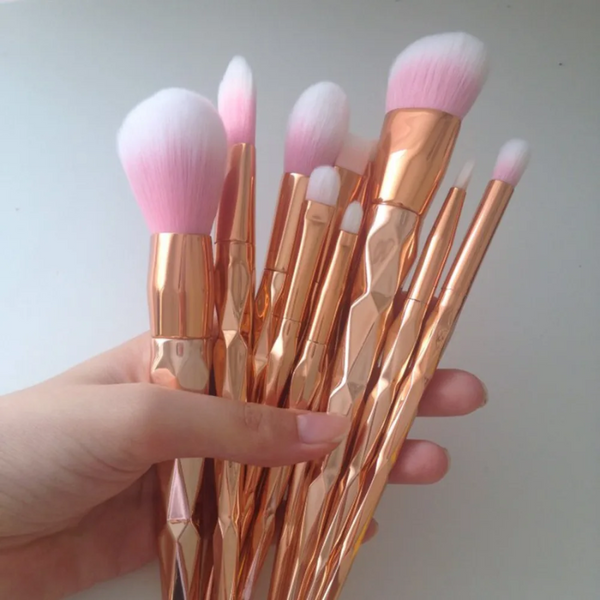 11 Pieces Diamond Rose Gold Makeup Set Mermaid Fishtail Shaped Foundation Brushes