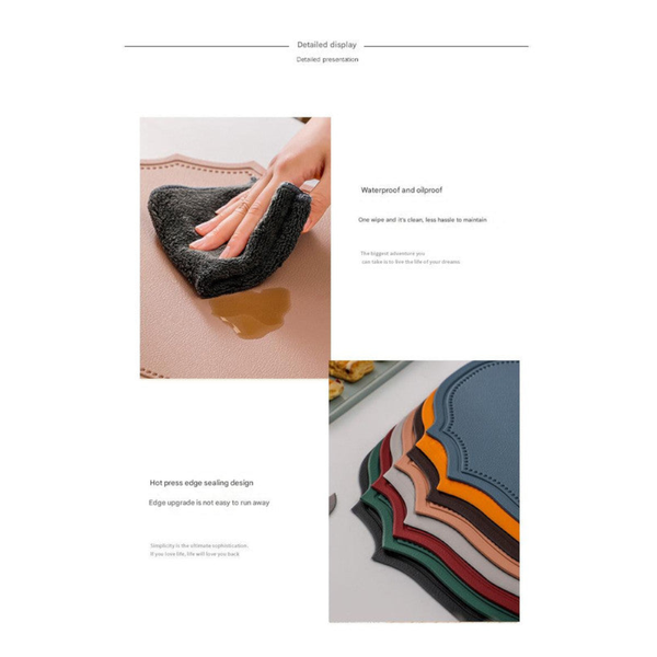 4 Pcs Retro Faux Leather Placemat Waterproof & Oil Proof Dining Table Mat (Black) Placemats