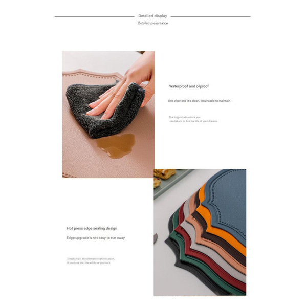 4 Pcs Retro Faux Leather Placemat Waterproof & Oil Proof Dining Table Mat (Green) Placemats