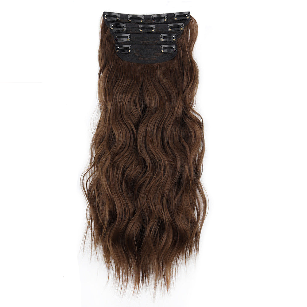 Elosung 4 Pcs Set Coffee High Quality Wavy Clip In 50Cm 200G Synthetic Fiber Voluminous Beach Waves For Instant Makeover Hair Extensions
