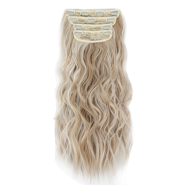 Elosung 4 Pcs Set Light Gold High Quality Wavy Clip In 50Cm 200G Synthetic Fiber Voluminous Beach Waves For Instant Makeover Hair Extensions