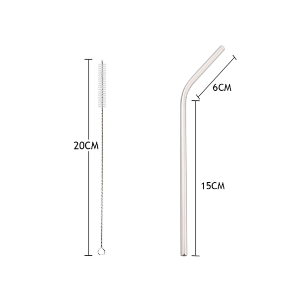 304 Stainless Steel Colorful Curved Straw 4Pcs With Brush Silver Straws & Stirrers