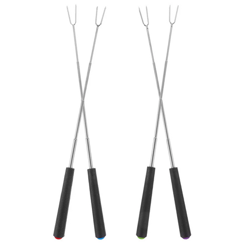 Barbecue Tools 4 Pieces Telescopic Barbecue Fork Stainless Steel Skewers Outdoor Cooking