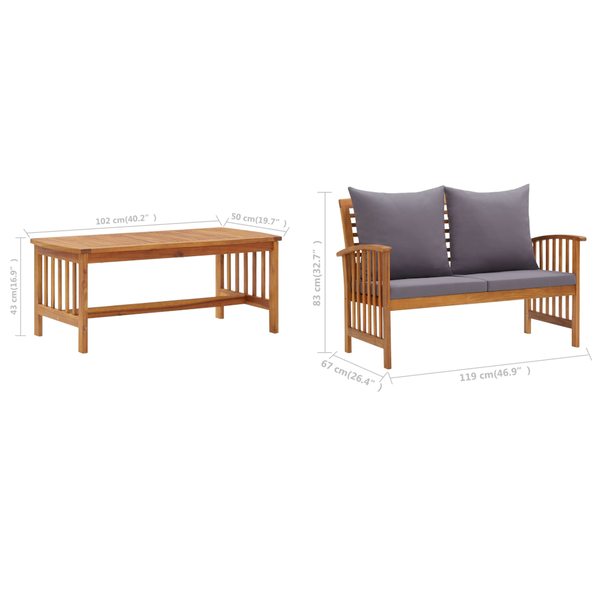 4 Piece Garden Lounge Set With Cushions Solid Acacia Wood (310258+310264) Patio Furniture Sets