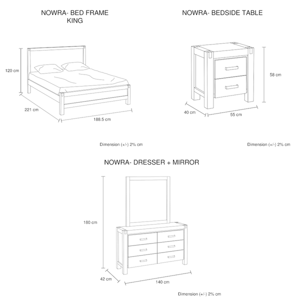 4 Pieces Bedroom Suite In Solid Wood Veneered Acacia Construction Timber Slat King Size Chocolate Colour Bedside Table & Dresser Dressers & Chests Of