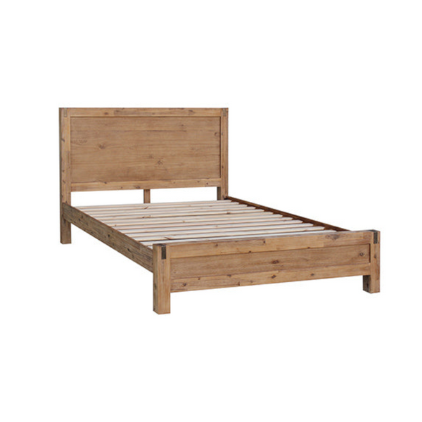 4 Pieces Bedroom Suite In Solid Wood Veneered Acacia Construction Timber Slat King Size Oak Colour Bedside Table & Tallboy King Bed Frames