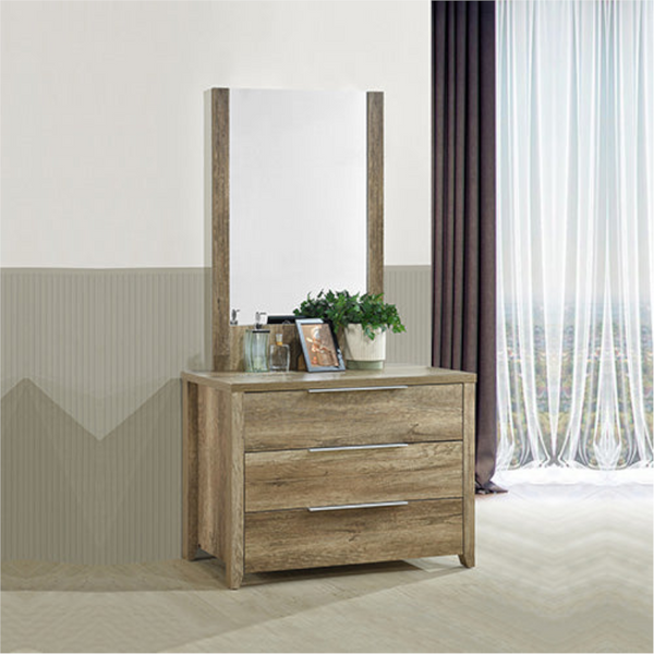 4 Pieces Bedroom Suite Natural Wood Like Mdf Structure King Size Oak Colour Bed, Bedside Table & Dresser