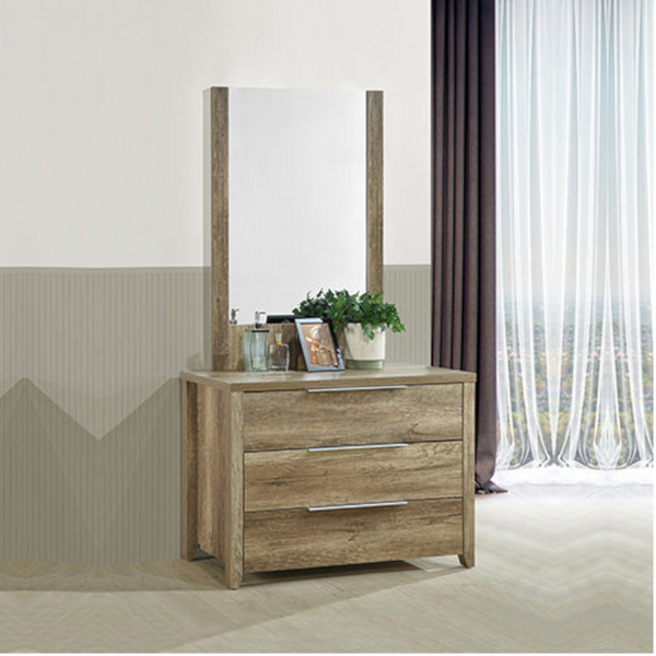 4 Pieces Bedroom Suite Natural Wood Like Mdf Structure Queen Size Oak Colour Bed, Bedside Table & Dresser