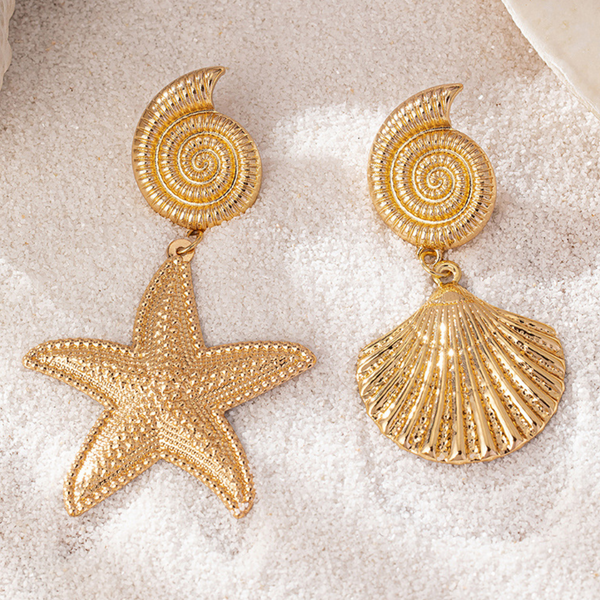 Veile Studios Gold Metallic Starfish Shell With Personalised High End Temperament Earrings