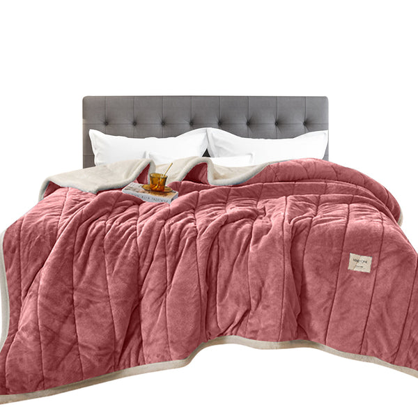 Dark Pink Coral Fleece Blanket Autumn Winter Warm 3 Layers Thicken Flannel 150X200cm Blankets