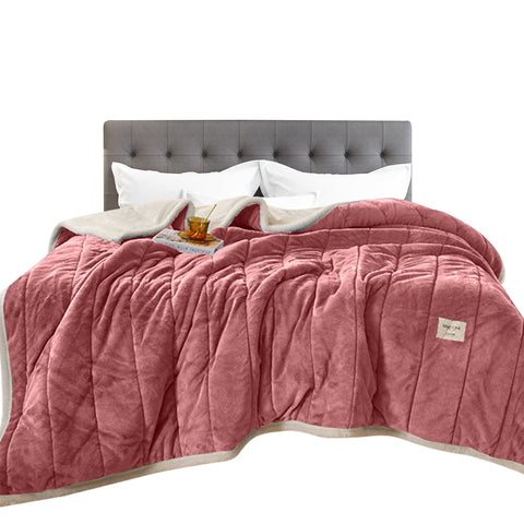 Dark Pink Coral Fleece Blanket Autumn Winter Warm 3 Layers Thicken Flannel 150X200cm Blankets