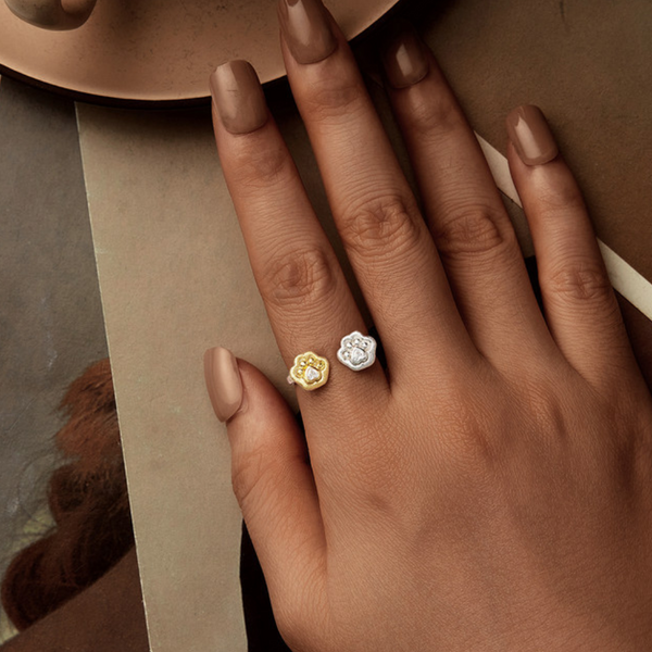 Veile Studios Silver Charm Original 18K Gold Plated Claw Print Open Ring Asymmetric Design Rings