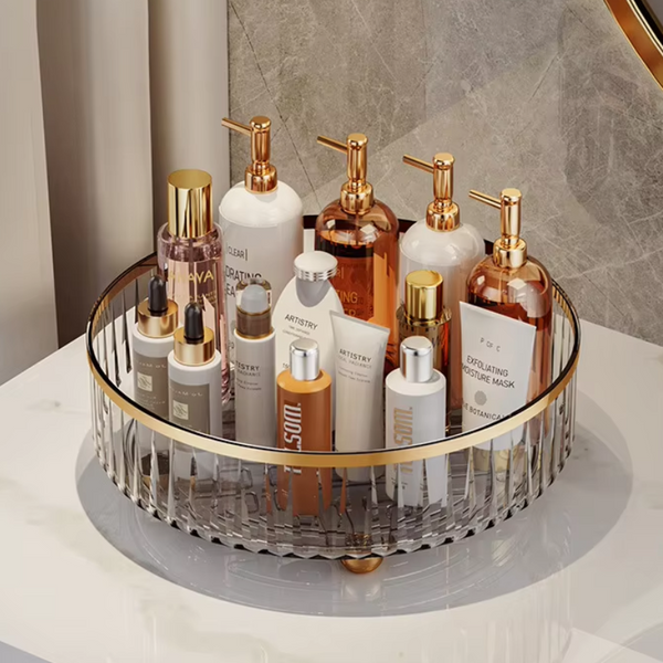 Elosung Grey Luxury Rotating Storage Rack Transparent Spice Organizer & Condiment Holder For Kitchen And Living Room Desktop Tray Efficient Spice Jars