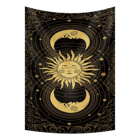 Tapestry Black Yellow Sun Moon 230X180 Cm Tarot Card Psychedelic Art Decoration Tapestries