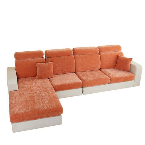 Sofa Cover Rustic Orange L Shape Polyester Chenille Thick Stretchable Cushion Slipcovers