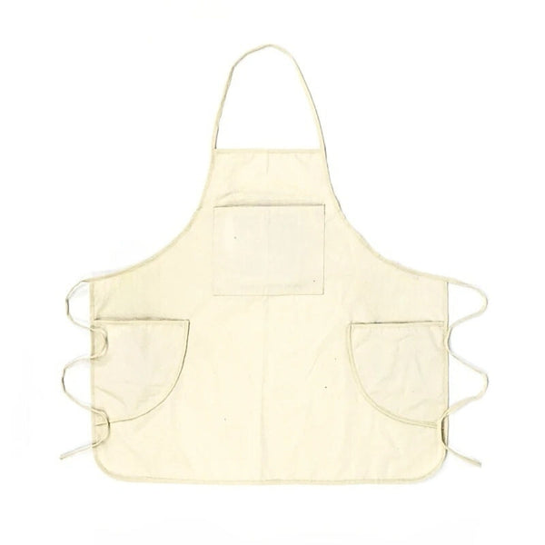 Kitchen Apron Beige Embroidery Cotton Canvas Double Side Straps Aprons