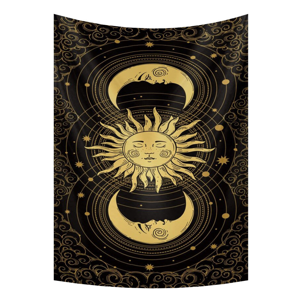 Tapestry Black Yellow Sun Moon 150X130 Cm Bohemian Decor Art Sheets Tapestries