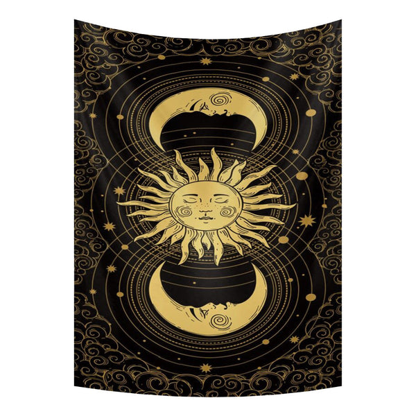 Tapestry Black Yellow Sun Moon 150X130 Cm Bohemian Decor Art Sheets Tapestries