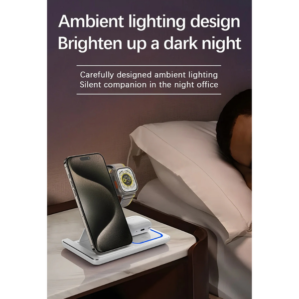 15 Watt 3 In Wireless Charger Stand Foldable Charging Station For Smartphone And Iwatch Chargers & Cradles