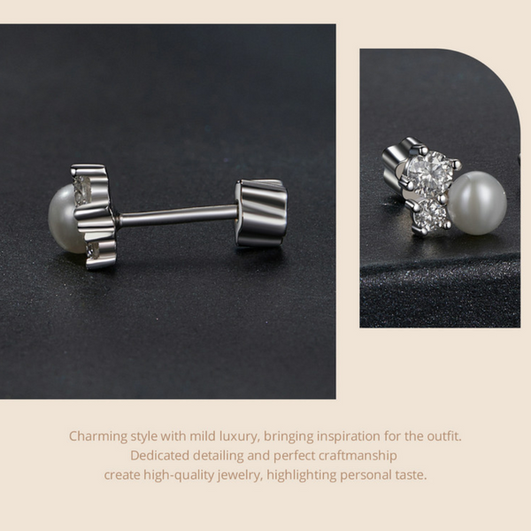 Veile Studios Silver Charm Original Freshwater Pearl Moissanite Earstuds S925 Pure Earrings