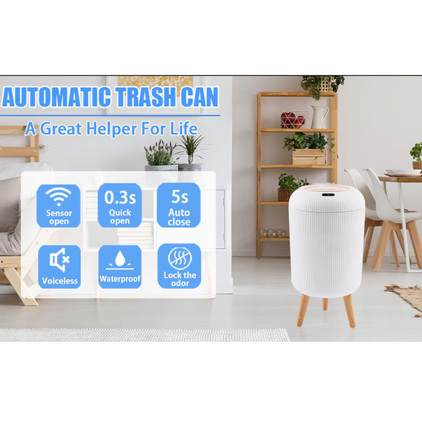 Automatic Trash Can With Lid Small Plastic Smart Motion Sensor For Bedroom Bathroom Kitchen Office Rubbish Bins
