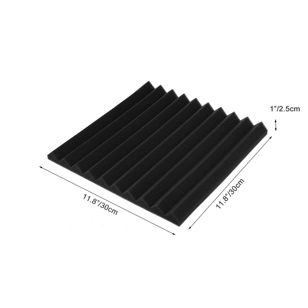 12Pcs Black Acoustic Foam Soundproof Studio Absorbing Panels 30X30x2.5Cm