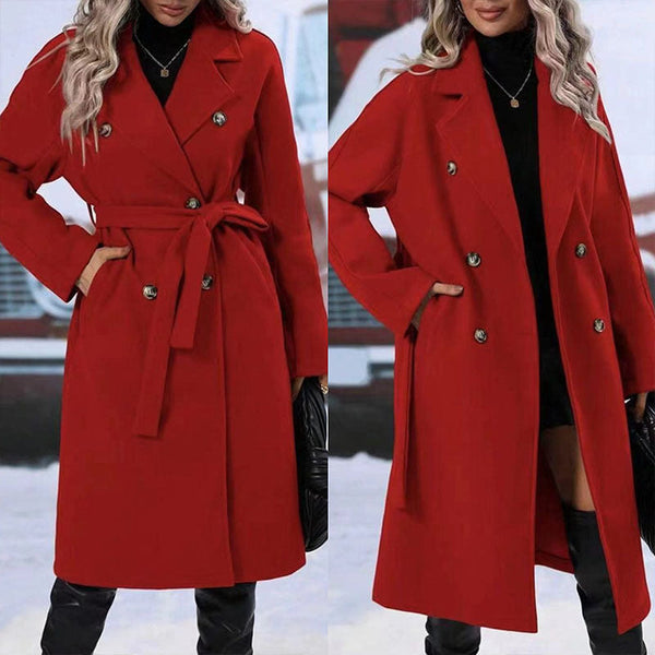 Lapel Double Breasted Trench Coat With Belt Long Jacket Outwear Women Clothing Coats Jackets & Vests