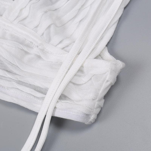 White Pleated Mini Skirt Crop Top Set Women Outfits & Sets