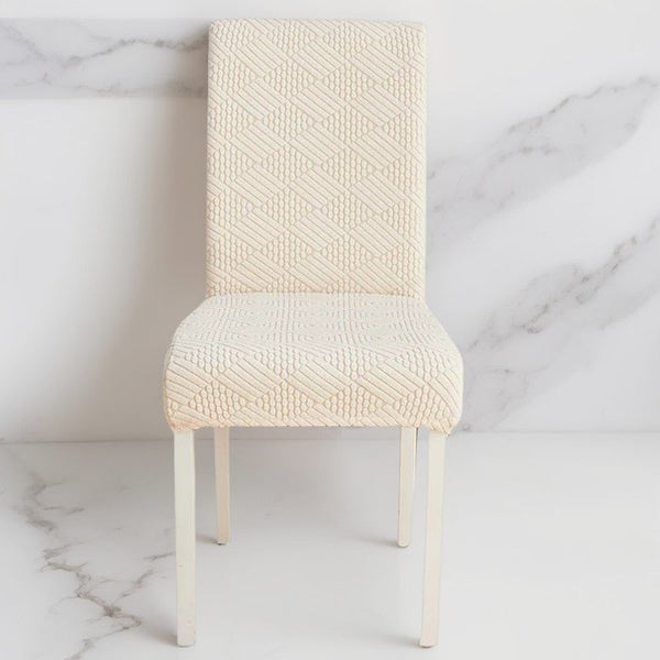 Chair Cover Beige Checkered Line Design Anti Dirt Elastic For Dining Room Kitchen Slipcovers