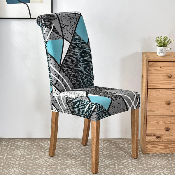 Chair Cover Sky Blue Linear Shapes Design Anti Dirt Elastic For Dining Room Kitchen Slipcovers