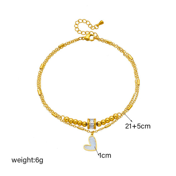 Veile Studios Fashion Jewelry Boho Classic Love Heart Ankle Chain Double Layer Bracelet Anklet Bracelets