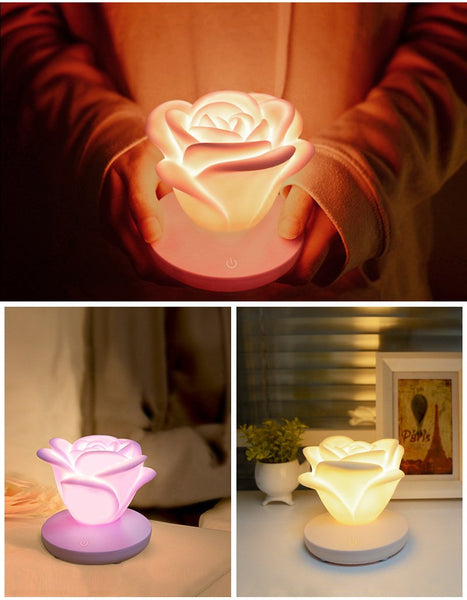 Romantic Rose Shape Dimming Touch Rechargeable Mini Flower Night Light