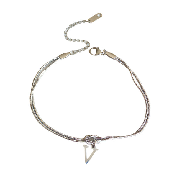 Veile Studios Letter A Z Love Knot For Women Couple Gold Colour Dainty Snake Chain Bracelets