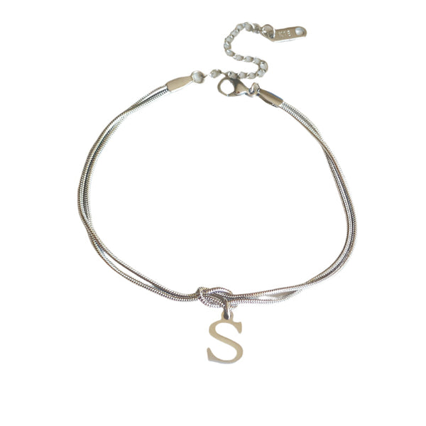 Veile Studios Letter A Z Love Knot For Women Couple Gold Colour Dainty Snake Chain Bracelets