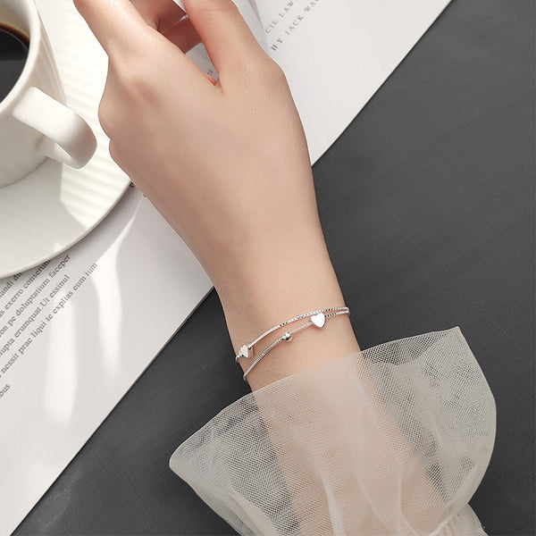 Veile Studios Double Layer Small Heart Sterling Silver Bracelet Fashion Jewellery Bracelets