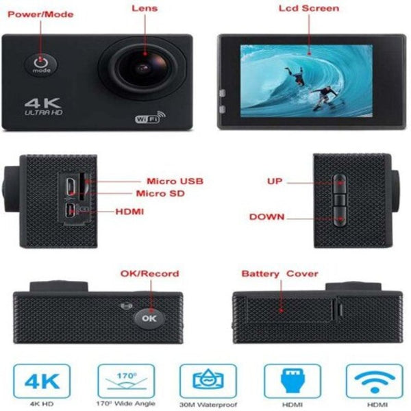 4K Action Camera Hd 1080P Wifi Waterproof Mini Sport 2 Inch Lcd Screen 16Mp Remote Control United States