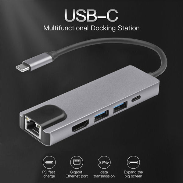 4K Hdmi Usb Type C 5Ports Hub Ethernet Rj45 Lan Adapter For Macbook Thunderbolt 3 Usb Cables Hubs & Adapters