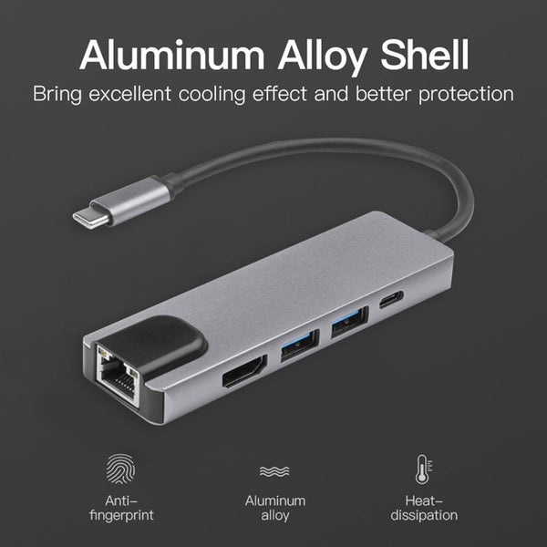 4K Hdmi Usb Type C 5Ports Hub Ethernet Rj45 Lan Adapter For Macbook Thunderbolt 3 Usb Cables Hubs & Adapters