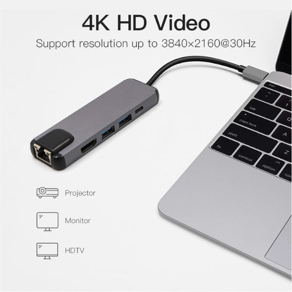 4K Hdmi Usb Type C 5Ports Hub Ethernet Rj45 Lan Adapter For Macbook Thunderbolt 3 Usb Cables Hubs & Adapters