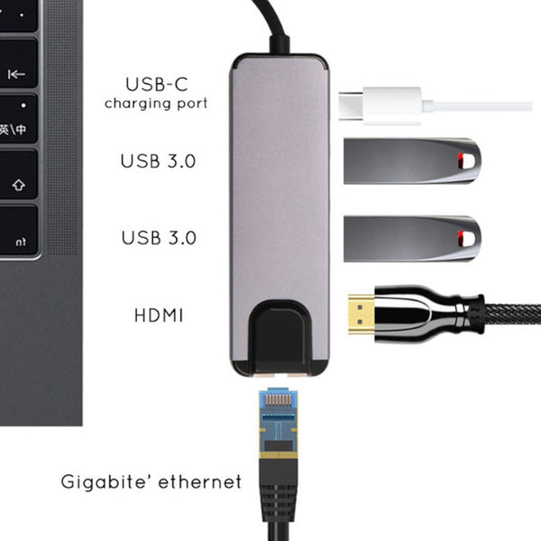 4K Hdmi Usb Type C 5Ports Hub Ethernet Rj45 Lan Adapter For Macbook Thunderbolt 3 Usb Cables Hubs & Adapters