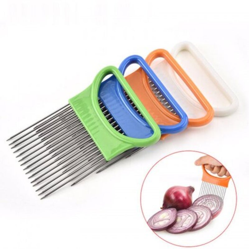 4Pack Onion Tomato Vegetables Slicer Cutting Aid Holder Stainless Steel Slicing Cutter Random Peelers & Slicers