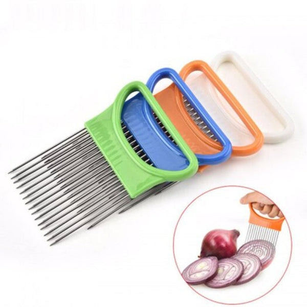 4Pack Onion Tomato Vegetables Slicer Cutting Aid Holder Stainless Steel Slicing Cutter Random Peelers & Slicers