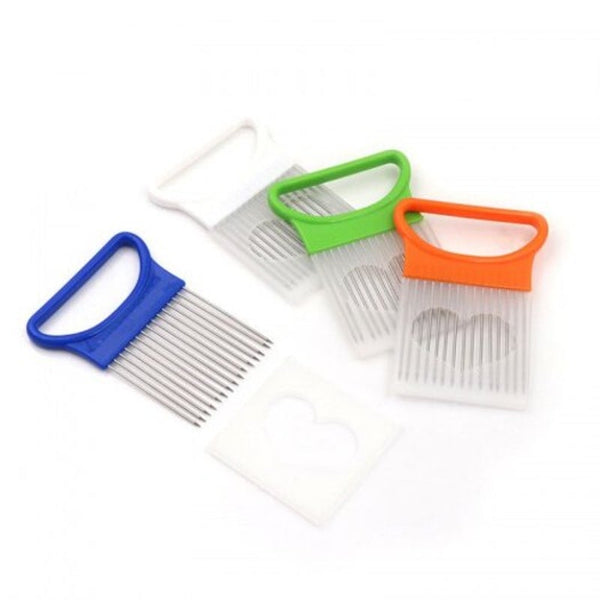 4Pack Onion Tomato Vegetables Slicer Cutting Aid Holder Stainless Steel Slicing Cutter Random Peelers & Slicers
