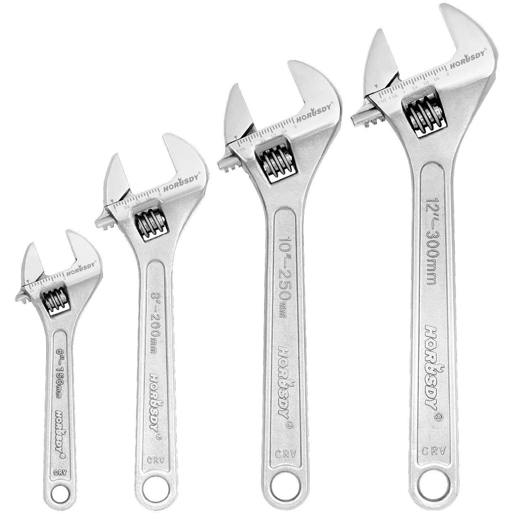 Horusdy 4Pc Wrench Set Heavy Duty Shifter Spanner Wide Open Jaw 6"/8"/10"/12" Wrench Sets