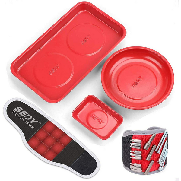 4Pc Magnetic Parts Holder Wrist Band Bowl Tray Screws Nuts Storage Tool Bags Belts & Pouches