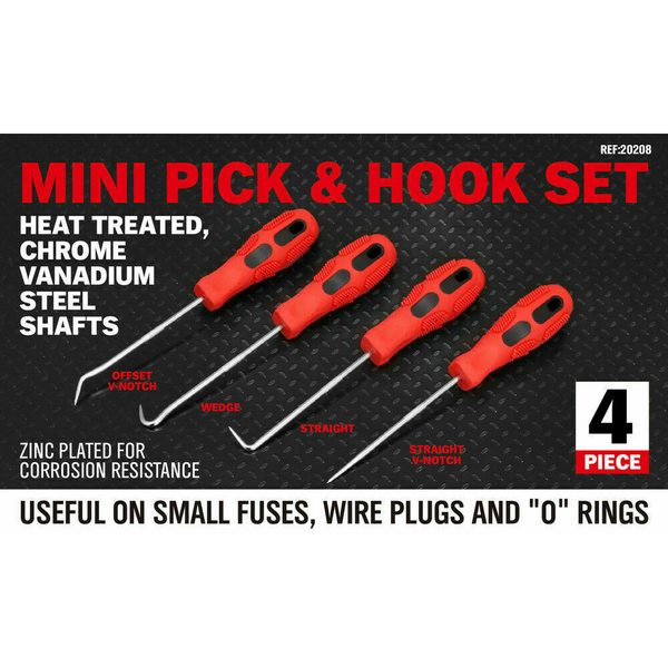 4Pc Pick Hook Set O Ring Oil Seal Remover Non-Slip Rubber Handle Red Local Stock